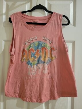 AC/DC Pink Graphic Muscle Tee with World Tour Globe
